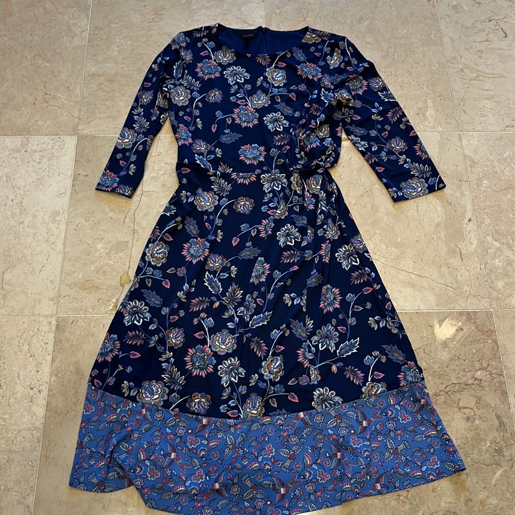 Talbots Navy Floral Mid Calf Dress